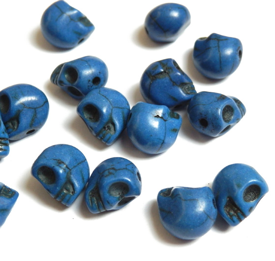 Imitácia kameňa korálky lebka 9x7,5x9mm 1ks tm. modrá