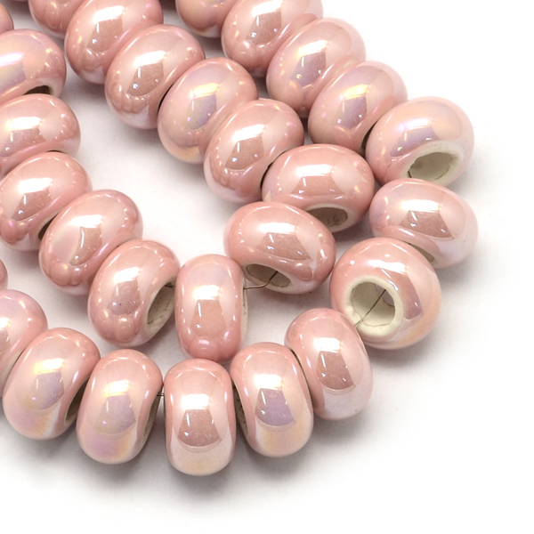 Ručne robené keramické korálky s perleťou, 12-13x6-7mm 1ks, ružová