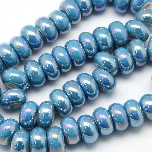 Ručne robené keramické korálky s perleťou, 12-13x6-7mm 1ks, modrá 