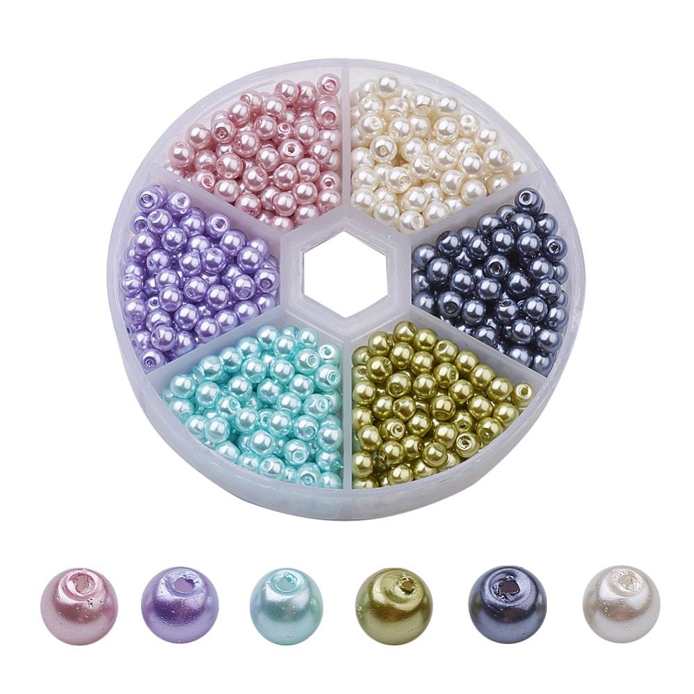 Voskované perly 810ks sklenené 4mm MIX farieb + plastový box