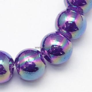 Voskované perly 50ks sklenené 4mm dúhové tm. fialová