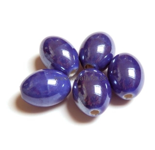 Ručne robené keramické korálky s perleťou olivka 14x10mm 1ks námornícka modrá