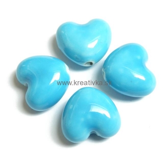 Ručne robené keramické korálky s perleťou srdce 12x14x8mm 1ks  modrá