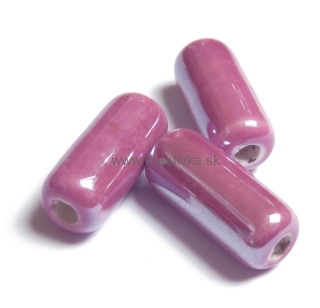 Ručne robené keramické korálky s perleťou valček 20x8,5mm 1ks bl. fialová