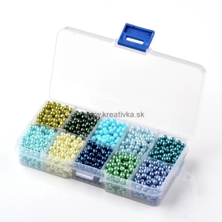 Voskované perly 1500ks sklenené 4mm MIX farieb + plastový box