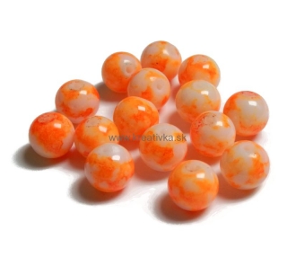 Sklenené striekané mramorové korálky, 10mm, 1ks oranžové