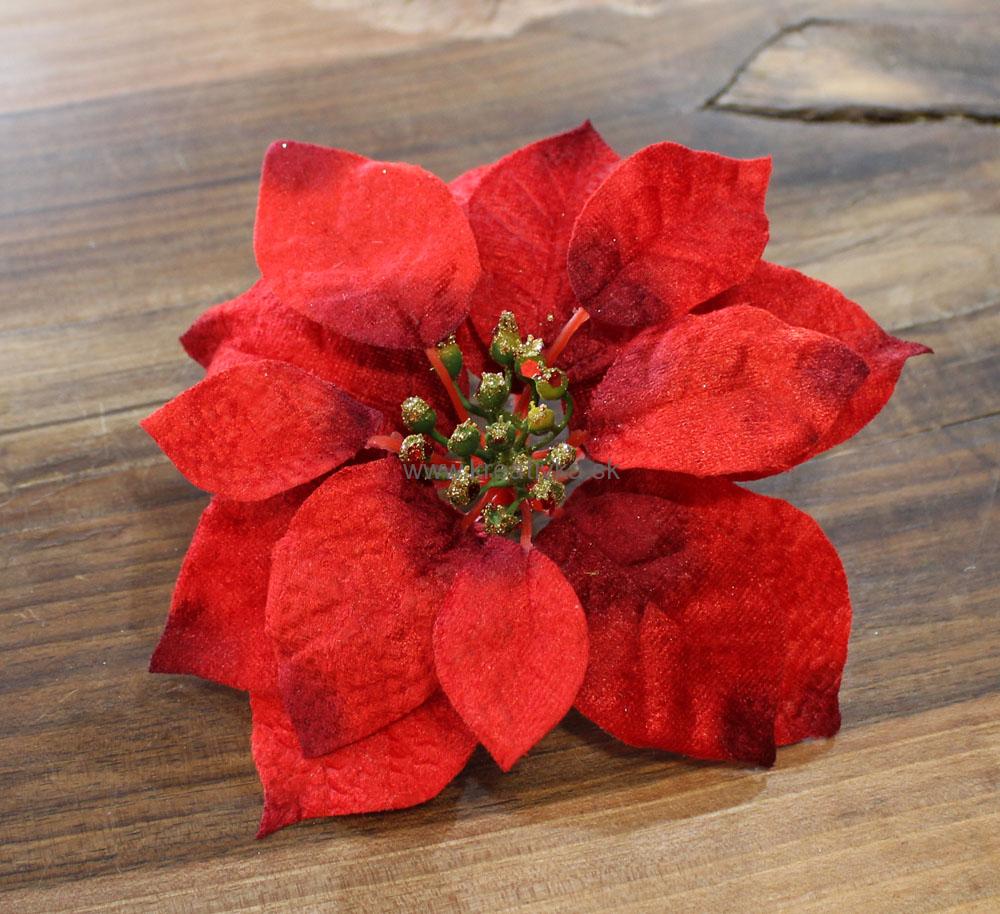 Vianočná ruža na štipci červená zamat 17cm
