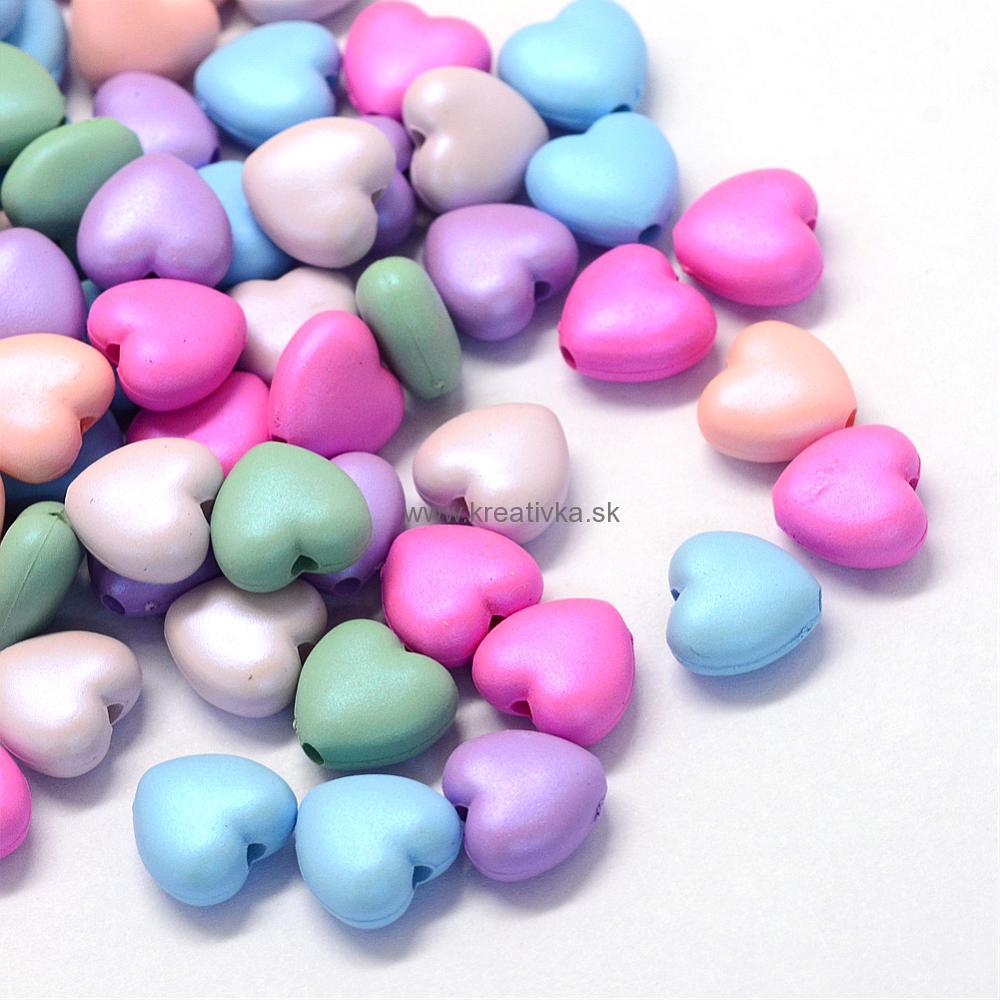 Plastové akrylové srdiečka perleťový MIX farieb, 20ks, 10x11x5mm