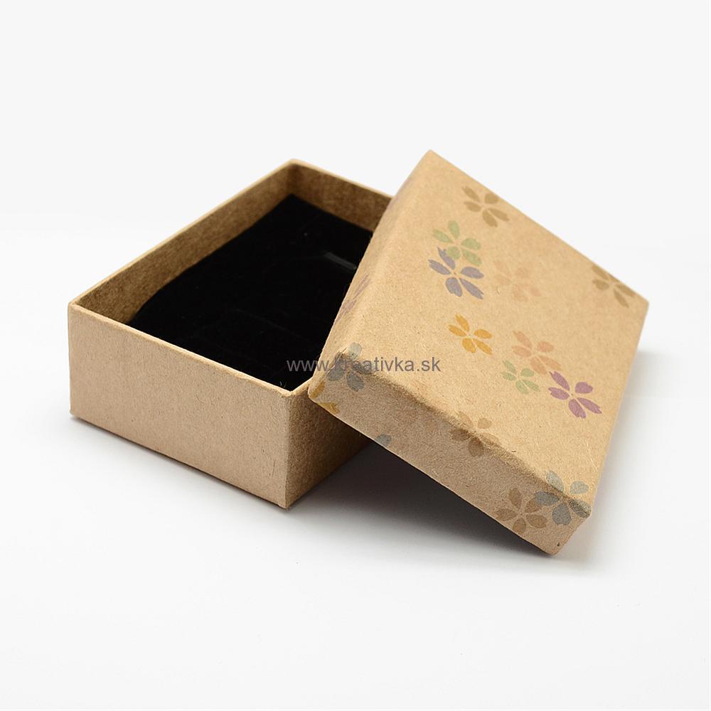 Darčeková krabička, 9x6,3x3,2cm, hnedá s jemnými kvetinkami 1ks