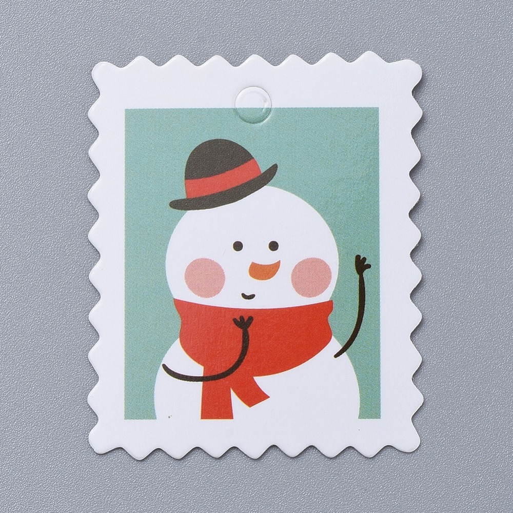 Tagy, štítky vianočné farebné z jednej strany 10ks v balíku, snehuliak