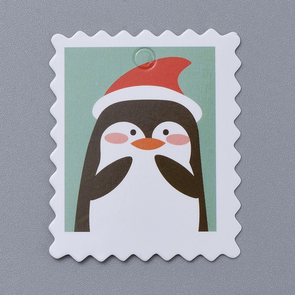 Tagy, štítky vianočné farebné z jednej strany 10ks v balíku, tučniak
