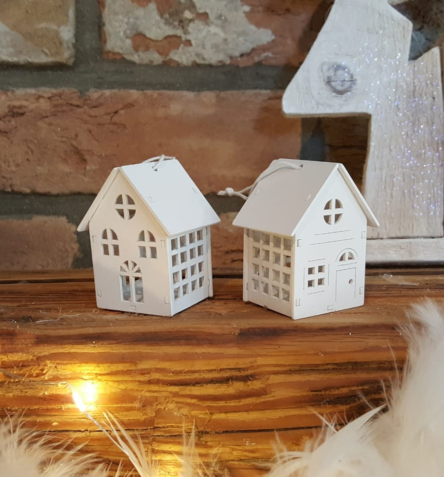 Domčeky drevené biele, 4x5cm, 2ks v balení