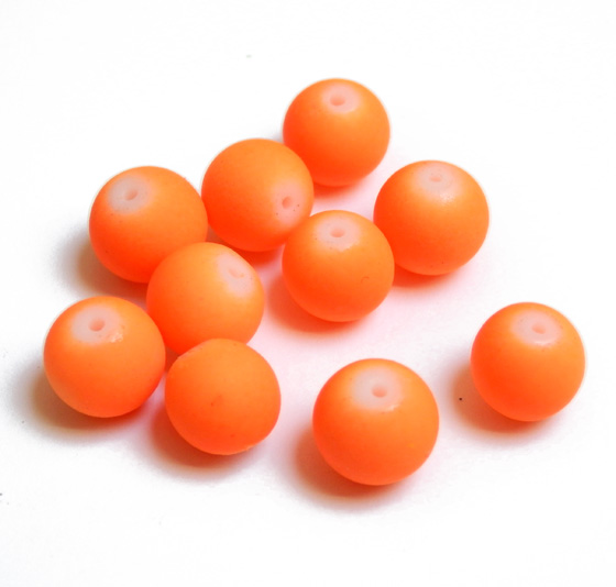 Pogumované sklenené neon korálky 10mm 1ks oranžová