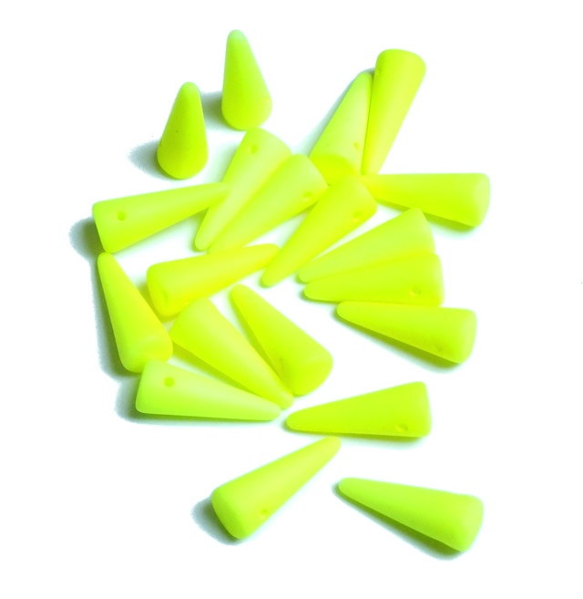 Sklenené ČR korálky NEON svietiace pod UV 6x16mm spike žlté 1ks