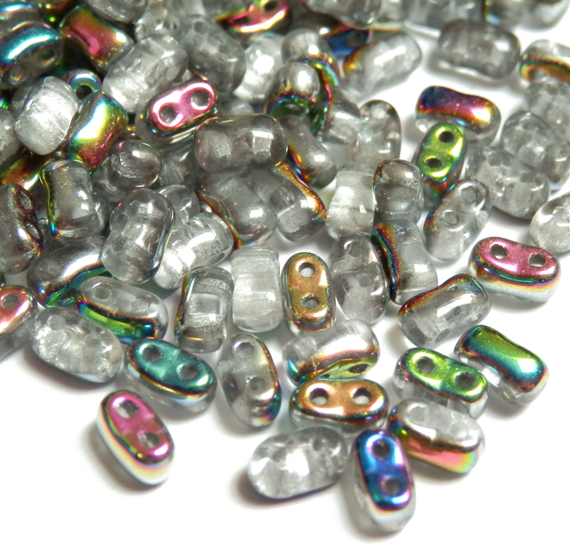 BI-BEADS sklenené dvojdierkové ČR korálky 10g(cca 130ks) 3x5,5mm krystal vitrail