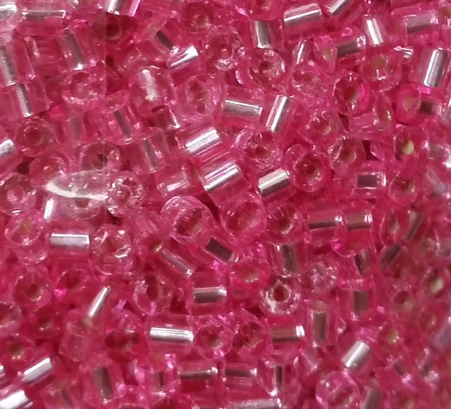 PRECIOSA sklenený rokajl 50g 2,5x2,5mm mini valčeky ružové transparentné  RT č.3