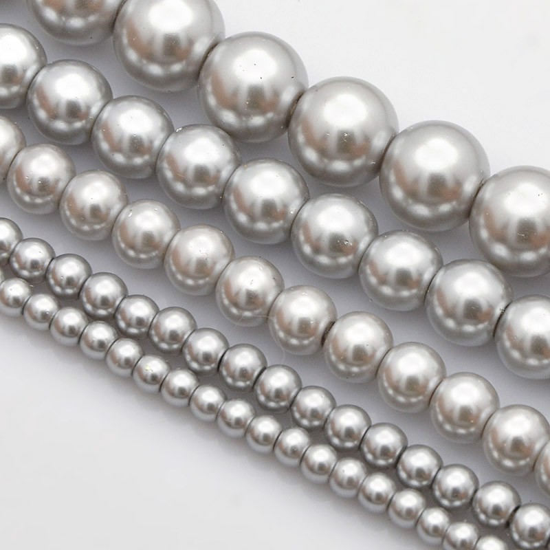 Voskované perly 50g sklenené MIX veľkostí 4-12mm sivé