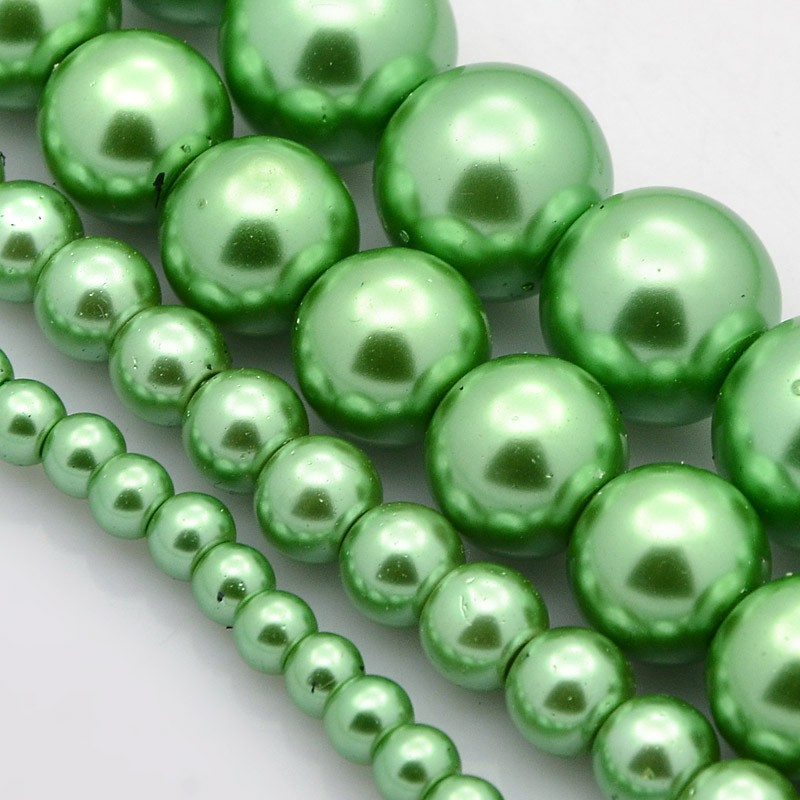 Voskované perly 50g sklenené MIX veľkostí 4-12mm zelené