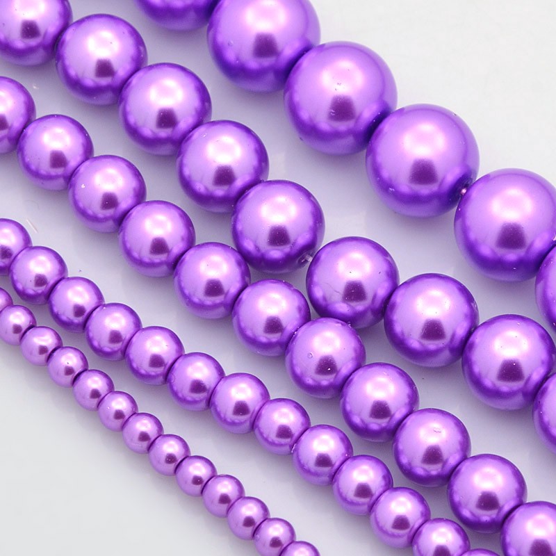 Voskované perly 50g sklenené MIX veľkostí 4-12mm fialové