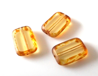 Sklenené ČR ploškované korálky 12x8mm svetlý topaz s travertínom 1ks