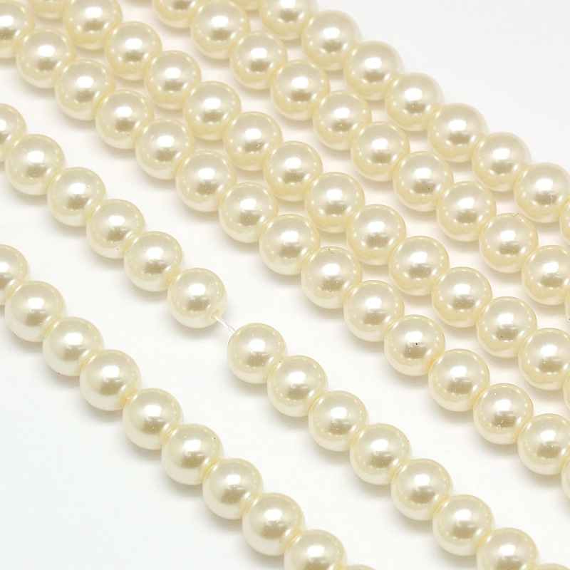 Environmental voskované sklenené perly, 40ks, 6mm, slonia kosť 