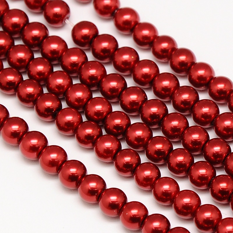 Environmental voskované sklenené perly, 40ks, 6mm, tm. červená