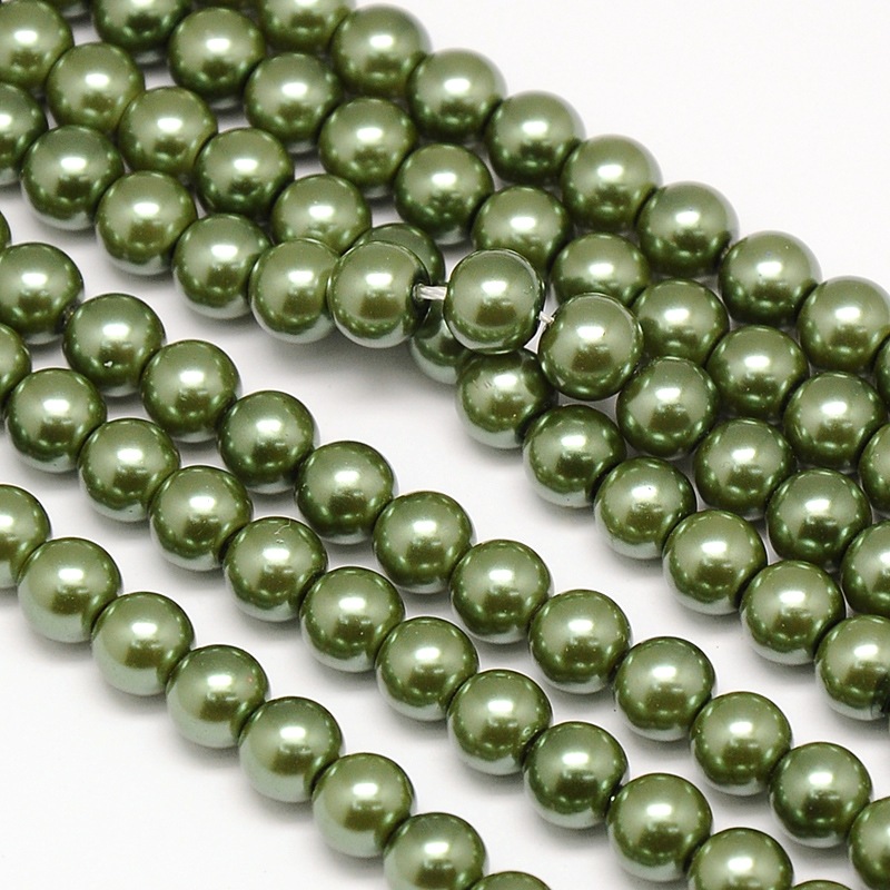 Environmental voskované sklenené perly, 40ks, 6mm, olivová zelená