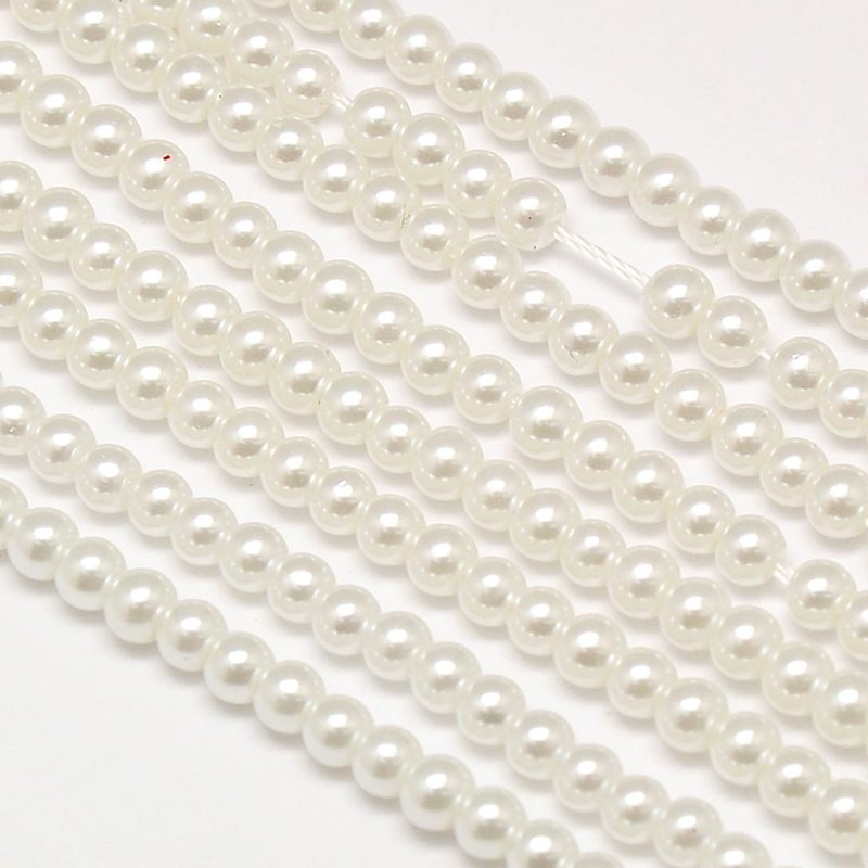 Environmental voskované sklenené perly, 50ks, 4mm, biela