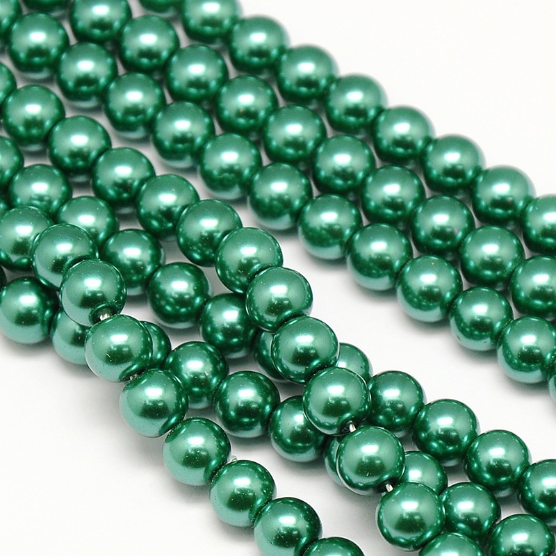 Environmental voskované sklenené perly, 30ks, 8mm, tm. zelená