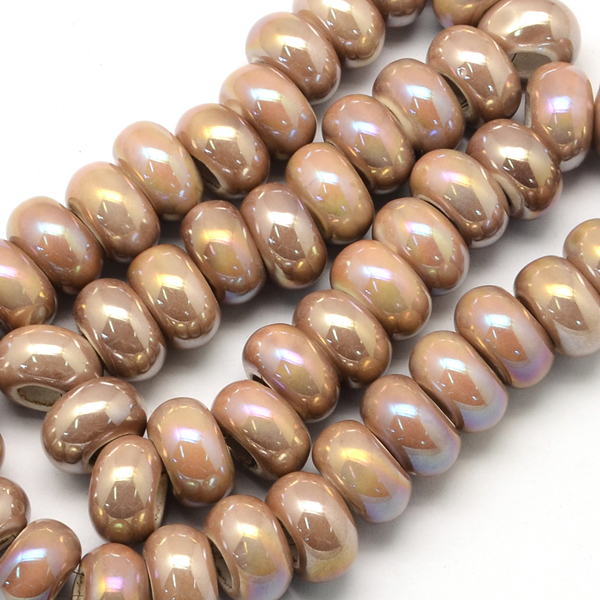 Ručne robené keramické korálky s perleťou, 12-13x6-7mm 1ks, béžová
