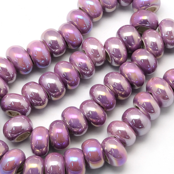 Ručne robené keramické korálky s perleťou, 12-13x6-7mm 1ks, fialová