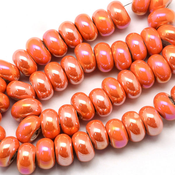 Ručne robené keramické korálky s perleťou, 12-13x6-7mm 1ks, oranžová