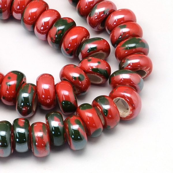 Ručne robené keramické korálky s perleťou, 12-13x6-7mm 1ks, červená