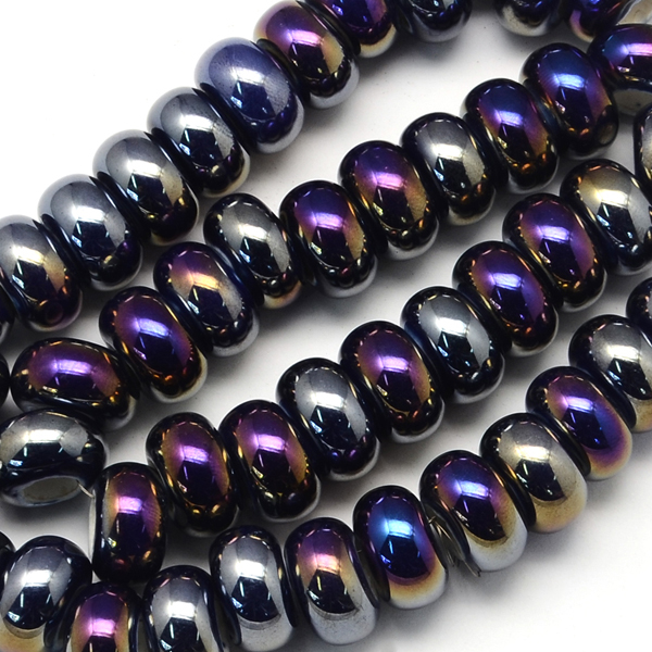 Ručne robené keramické korálky s perleťou, 12-13x6-7mm 1ks, čierna
