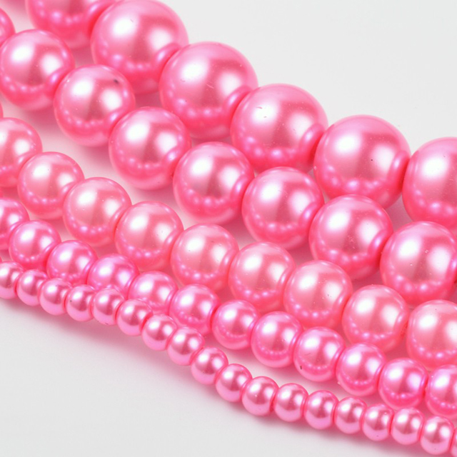 Voskované perly 50g sklenené MIX veľkostí 4-12mm, ružová