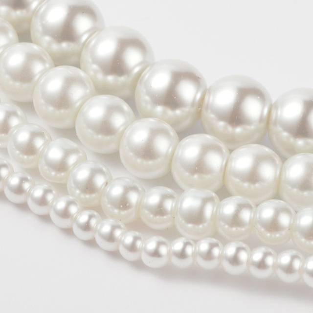 Voskované perly 50g sklenené MIX veľkostí 4-12mm, biela