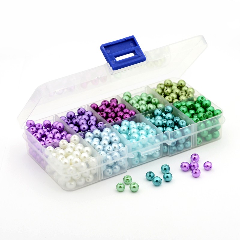 Voskované perly 600ks sklenené 6mm MIX farieb + plastový box