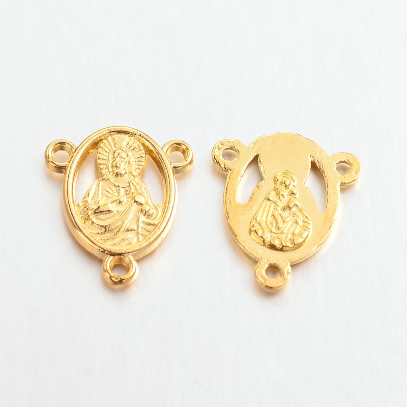 Medzikus ruženec zlatý 18x16x2mm obojstraný, 1ks