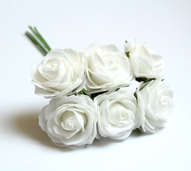 Penové ružičky biele, 5,5cm-veľkosť ružičky, set 6ks