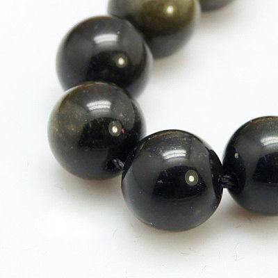 OBSIDIAN prírodné korálky 1ks 10mm, čierno - zlatý NATURAL