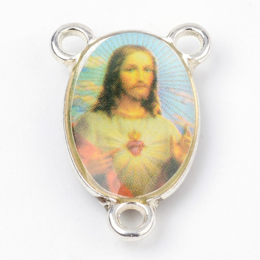 Medzikus na ruženec platina s obrázkom Ježiška, obojstraný, 23x15x4mm, 1ks