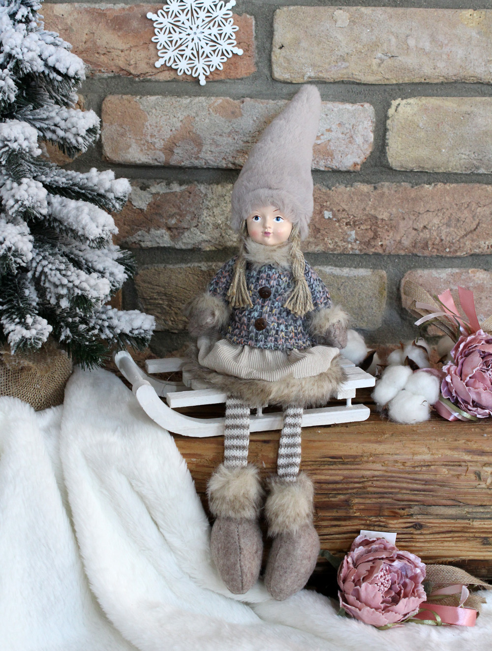 Zimná bábika sediaca 48cm, 1ks