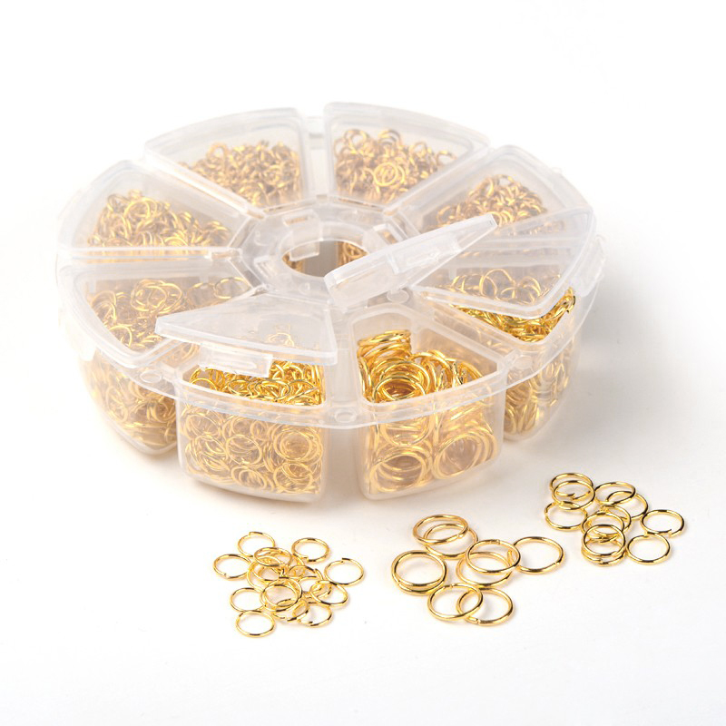 Spojovacie krúžky priemer 4,5,6,7,8,10mm MIX veľkostí veľký box zlatá f. 2600ks