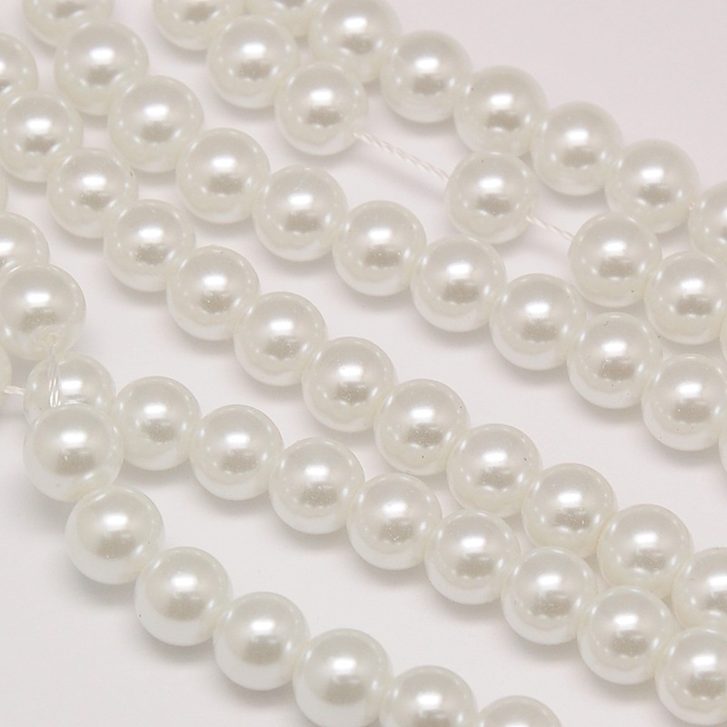 Environmental voskované sklenené perly, 40ks, 6mm, biele 