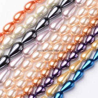 Kvalitné voskované perly 50g sklenené, 11-18x8-10mm farebný MIX NEW kvapky