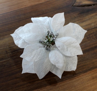 Vianočná ruža na štipci biela zamat 17cm