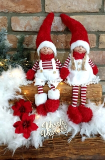 Dievča a chlapec vianočný škriatok sediace 53cm, 1 párik