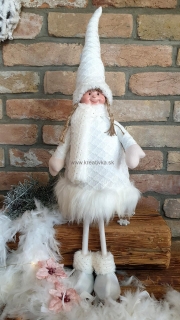 Zimná bábika, kožušinka a pletené šaty stojaca biela 76cm, 1ks