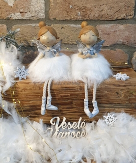 Dievčatká keramické anjelky sediace baletky s kožušinovou sukničkou 1 pár 