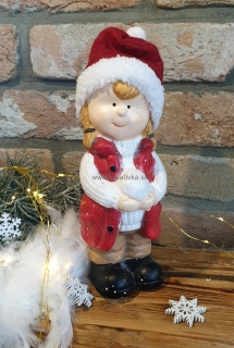 Vianočné dievča z keramiky 25cm, textilná čiapka 1ks